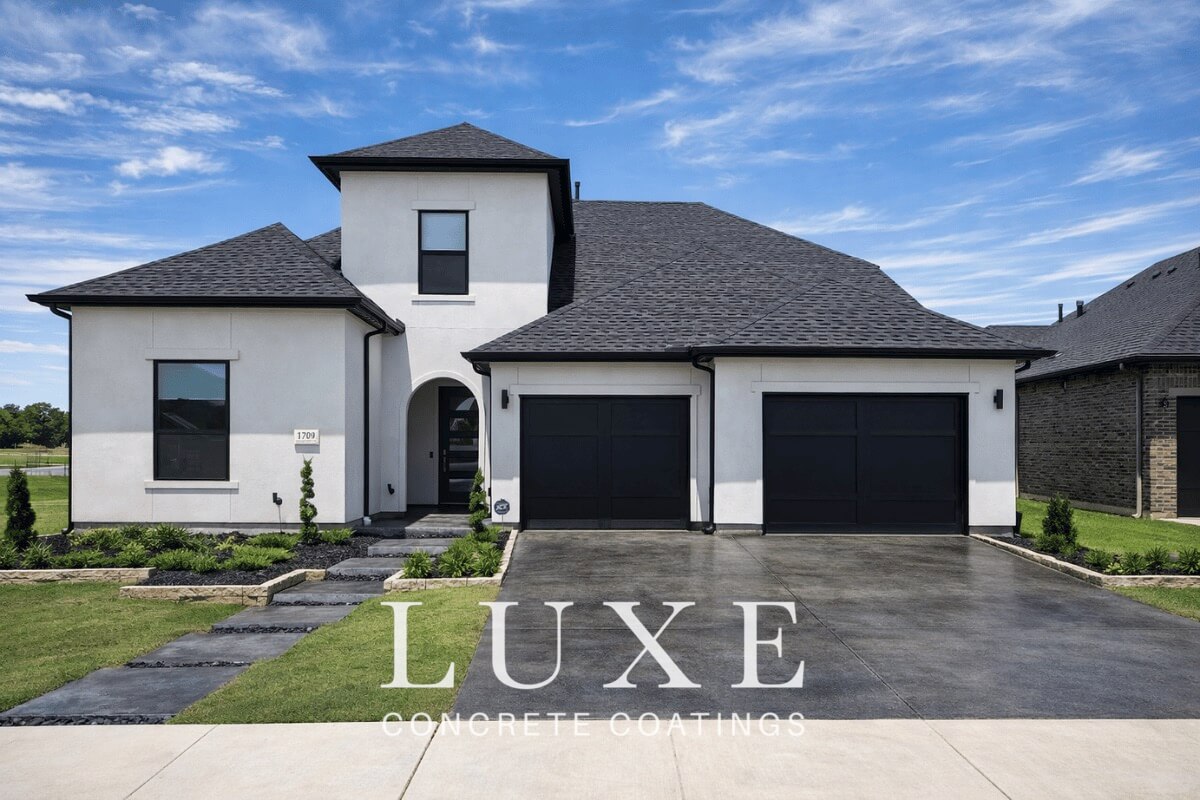 outdoor stained concrete stairs walkway and driveway by Luxe Concrete Coatings