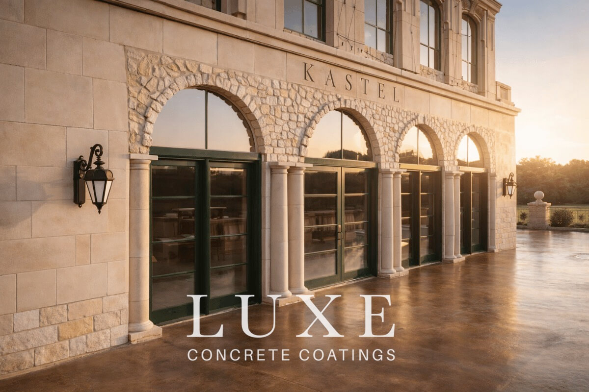 stained concrete commercial patio by Luxe Concrete Coatings