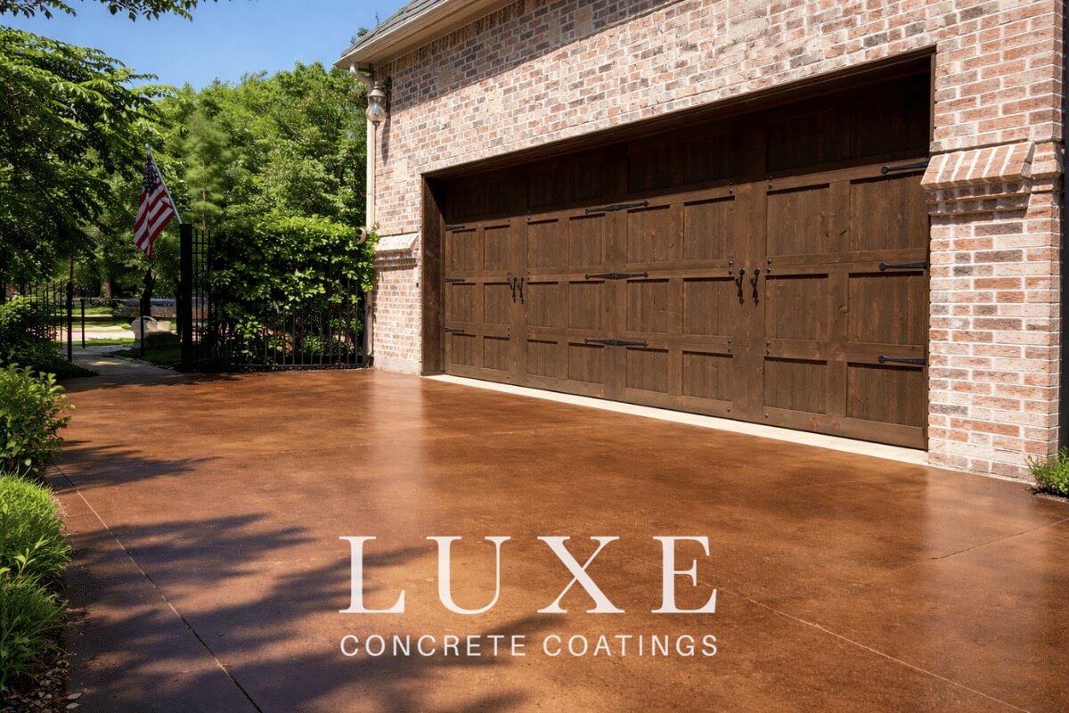 stained concrete residential driveway by Luxe Concrete Coatings